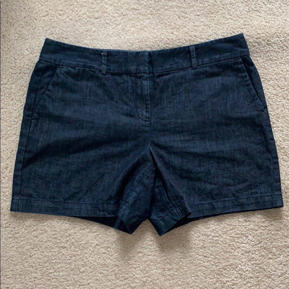 LOFT dark-wash denim dress shorts